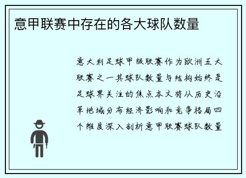 意甲联赛中存在的各大球队数量